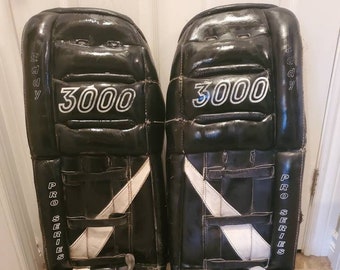 EDDY 3000 Pro Series Goalie Pads, Vintage EDDY Goalie Pads, Vintage EDDY Black and White Goalie Pads, Vintage Goalie Pads, Eddy Goalie Pads