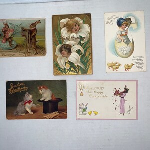 Cartes postales antiques de photo de Pâques, 5 cartes postales de voeux de Pâques des années 1900, cartes postales antiques d'un cent des États-Unis, cartes postales vintages de lapin de Pâques
