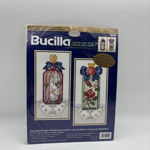 Rose Water and Magnolia Blossom 42449, Vintage Bucilla Cross Stitch Kit, 1999 Bucilla Rose Water and Magnolia Blossom Cross Stitch Kit