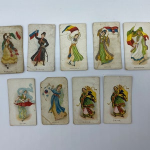 Cartas de cigarro de 1908, cartas de tabaco antigas de 1908 Lote de 9 cartas, cartas de tabaco de 1908 Pessoas do mundo, cartas de cigarro antigas de 1908