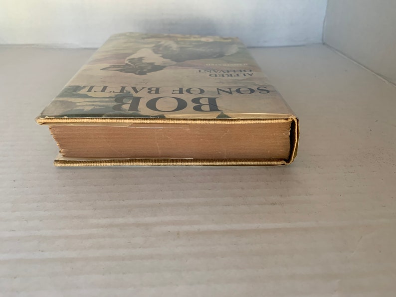 May include: A vintage hardcover book titled "Bob, Son of Battle" by Alfred Ollivant. The book cover features a black and white illustration of a dog.