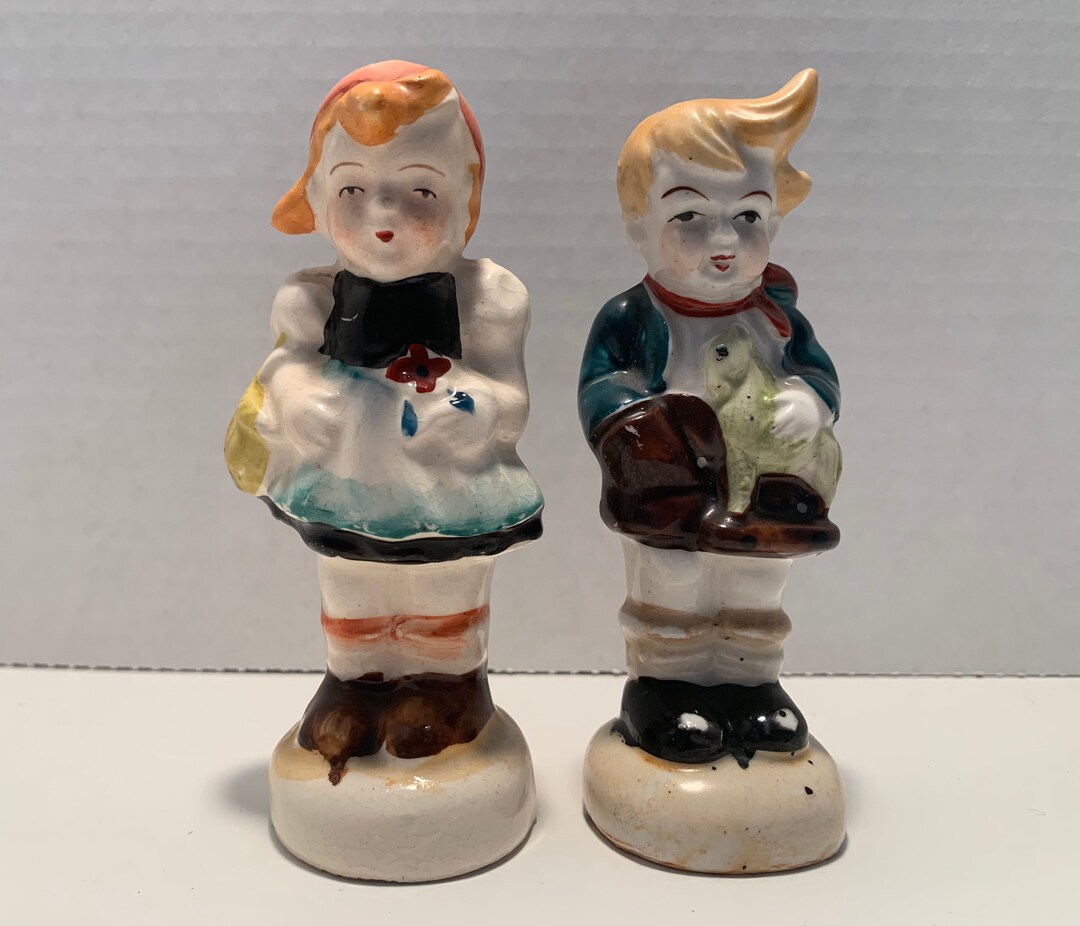 Vintage Little Dutch Girl and Boy Salt & Pepper Shakers, Ceramic Boy ...