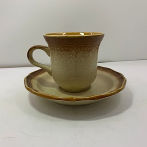 Vintage Mikasa volkoren theekopje en schotel, Japans Mikasa volkoren koffiekopje, keramisch Mikasa theekopje, vintage kopje aardewerk