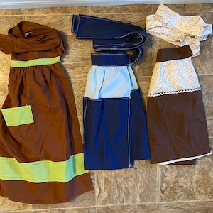 Vintage Handmade Half Aprons, 3 Handmade Half Aprons, Brown with Green Half Apron, Two Tone Blue Half Apron, Brown Flowered Half Apron