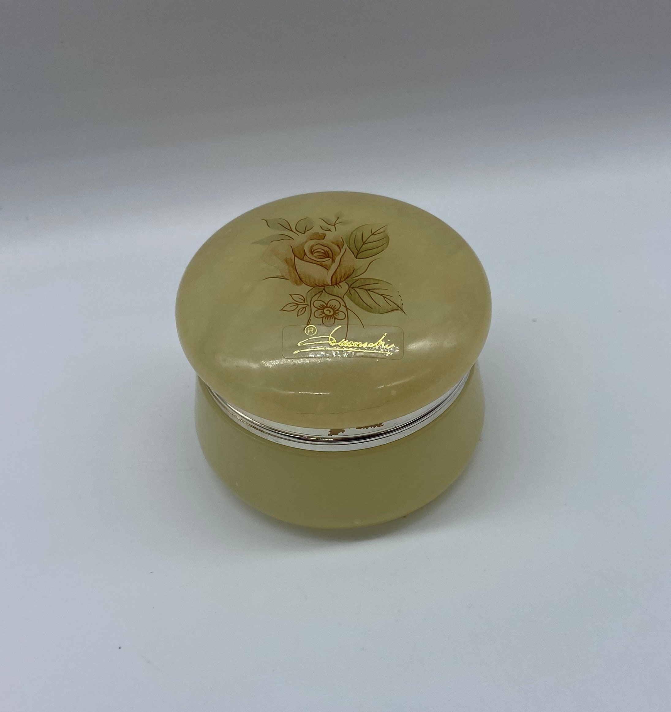 Vintage Genuine Alabaster Hand Carved Trinket Box Made in