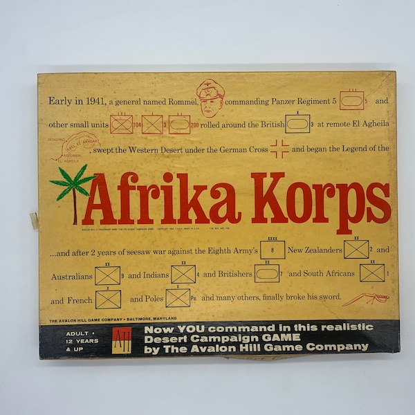 Vintage Afrika Korps WWII Desert Campaign Game 1975, Historical Simulation War Game, Avalon Hills Games, Afrika Korps Game, WWII Board Game