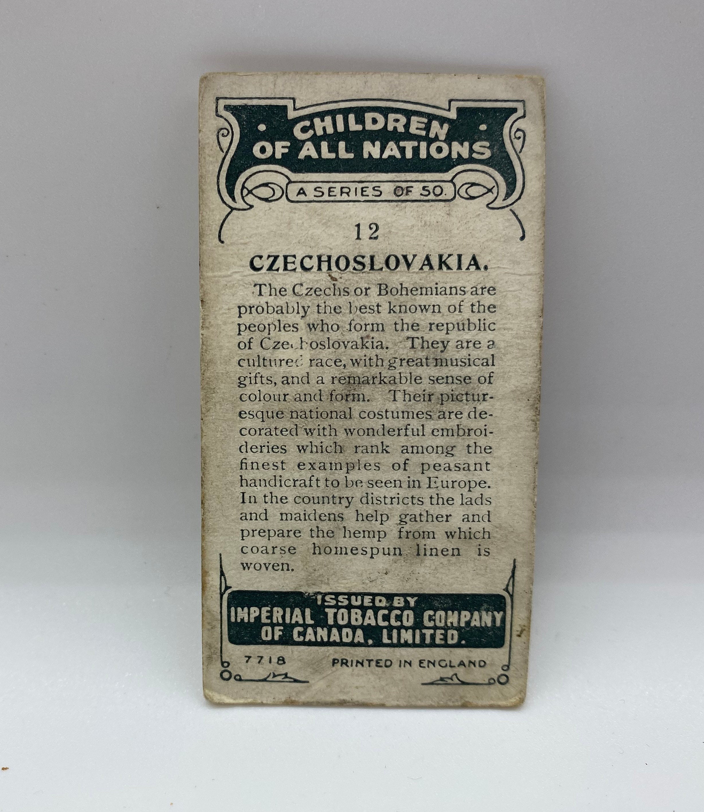 1924 Imperial Tobacco Company All Nations Cards, 5 Belgian Congo, 12  Czechoslovakia, 17 Greece, 48 Turkey, 1924 Imperial Tobacco Cards