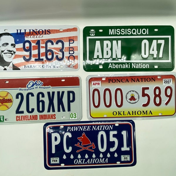 Obama Vanity License Plate, Cleveland Indians Ohio License Plate, Pawnee Nation License Plate, Oklahoma Tribal Vanity Plate, License Plates