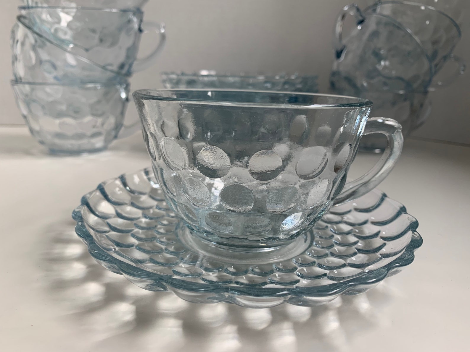 Vintage Blue Bubble Glass 23 Piece Dish Set Vintage Blue Etsy