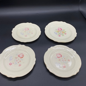 Vintage Homer Laughlin Virginia Rose Set of 4 Plates, Vintage Cunningham & Pickett Handpainted Petipoint 22kt Gold Homer Laughlin Plates