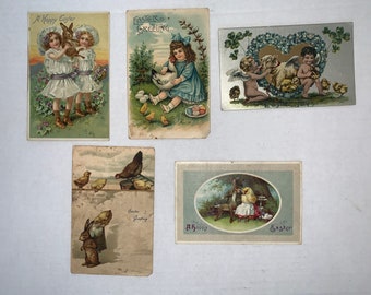 Antique Easter Picture Postcards, 5 Easter Greetings Postcards 1900’s, Easter Postcards, Easter Bunny Postcards, Vintage Easter Postcards