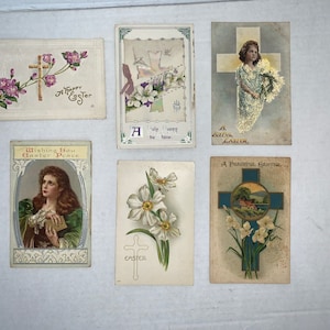 Antiche cartoline religiose pasquali, 6 cartoline di auguri pasquali del 1900, cartoline pasquali, cartoline di benedizione pasquale, cartolina pasquale vintage