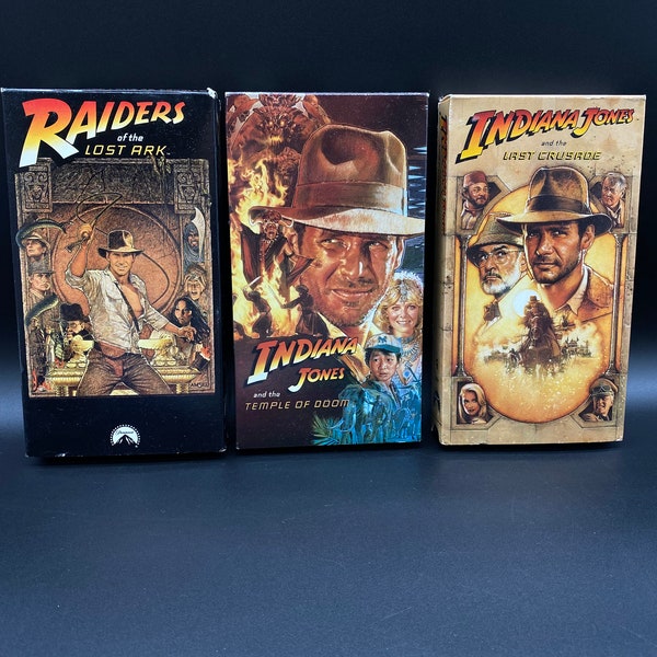 Indiana Jones Trilogy of VHS, Indiana Jones and The Lost Ark VHS , Indiana Jones The Temple of Doom VHS, Indiana Jones The Last Crusade vhs
