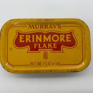 Vintage Murray’s Erinmore Flake Pipe Tobacco 50g Tin, Made in Northern Ireland, Vintage Tobacco Tin, Erinmore Tobacco Tin, Vintage flake Tin