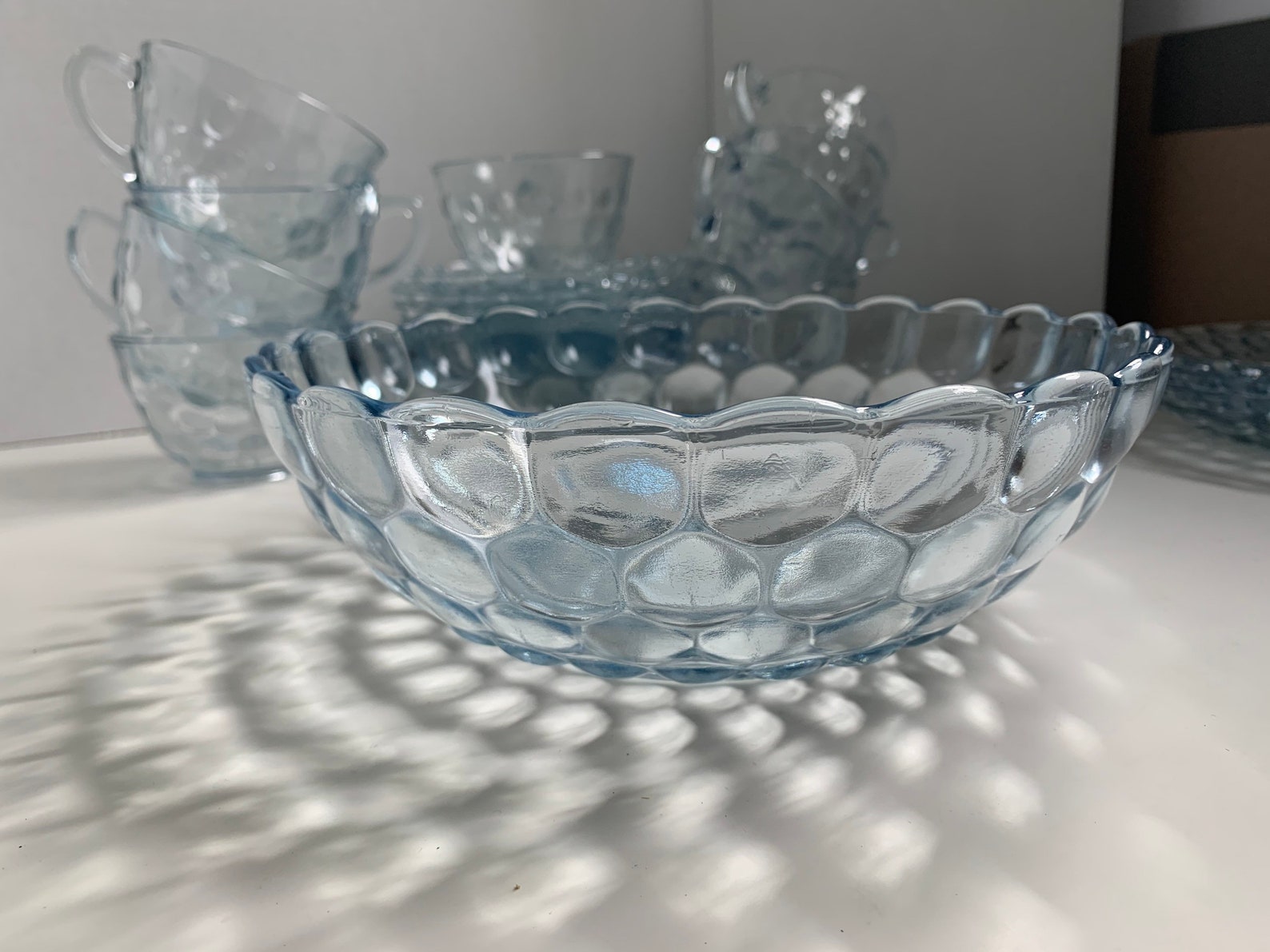 Vintage Blue Bubble Glass 23 Piece Dish Set Vintage Blue Etsy