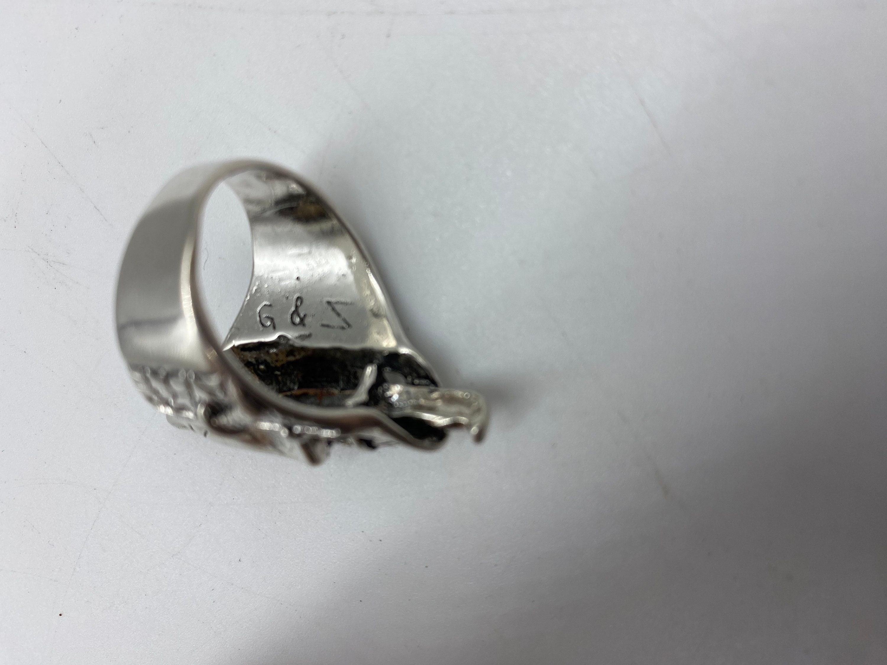 Vintage G & S Winged Skull Silver Ring Size 14 Gordon And Smith