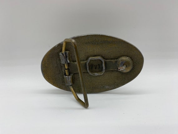 Vintage Solid Brass 1874 Train Belt Buckle, Steam… - image 2