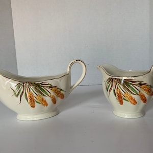 Vintage Grindley England Gravy Boat and Creamer, Grindley Yellow Wheat Brown & Green Leaves Pattern, GRI207 Pattern, Vintage Grindley Dishes