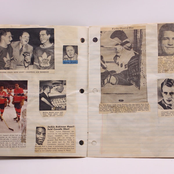 1950s & 60s Sports Collectors Scrapbook, 1950s Sports Newspaper Clippings, Sports History, NHL Scrapbook, MLB Scrapbook, Boxing Scrapbook