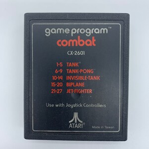 Vintage Atari Combat CX-2601 Video Game, Atari Tank, Tank-Pong, Invisible-Tank, Biplane, Jet-Fighter Video Game Cartridge, Atari Combat Game