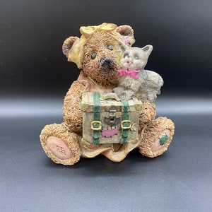 Vintage Teddy Bear with Kitty Piggy Bank, Teddy Bear and Kitty Resin coin bank, Teddy Bear and Cat Resin Piggy Bank, Kitten and Bear Bank