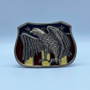 Vintage Enamel American Eagle Belt Buckle, Vintage 2071 Enamel Red White Blue Stars and Stripes Eagle Belt Buckle, Patriotic USA Belt Buckle