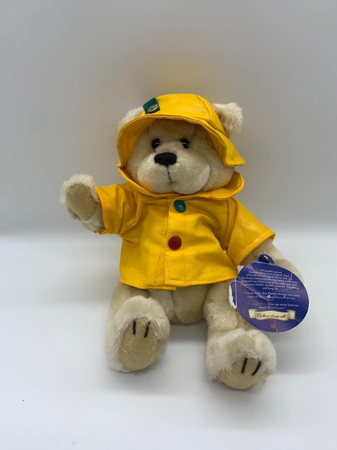 Vintage Brass Button Bears Harper the Bear of Health, 12” Yellow