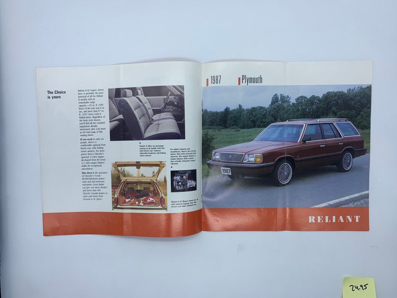 Vintage 1987 Plymouth Reliant Brochure, 1987 Plymouth Reliant Dealership Brochure, Chrysler Canada 1987, 1987 Dodge Chrysler K Car Brochure image 2