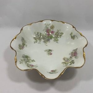 Vintage Haviland Limoges Schleiger Wildflower Footed Bowl, Haviland Gold Scolloped und Patterned Edged Servierschüssel, seltene Haviland Limoges