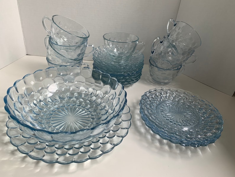 Vintage Blue Bubble Glass 23 Piece Dish Set Vintage Blue Etsy