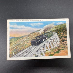 carte postale vintage Jacob's Ladder Mt Washington White Mountains NH, ancienne carte postale Train on Jaboc's Ladder, ancienne carte postale Jacob's Ladder du mont Washington