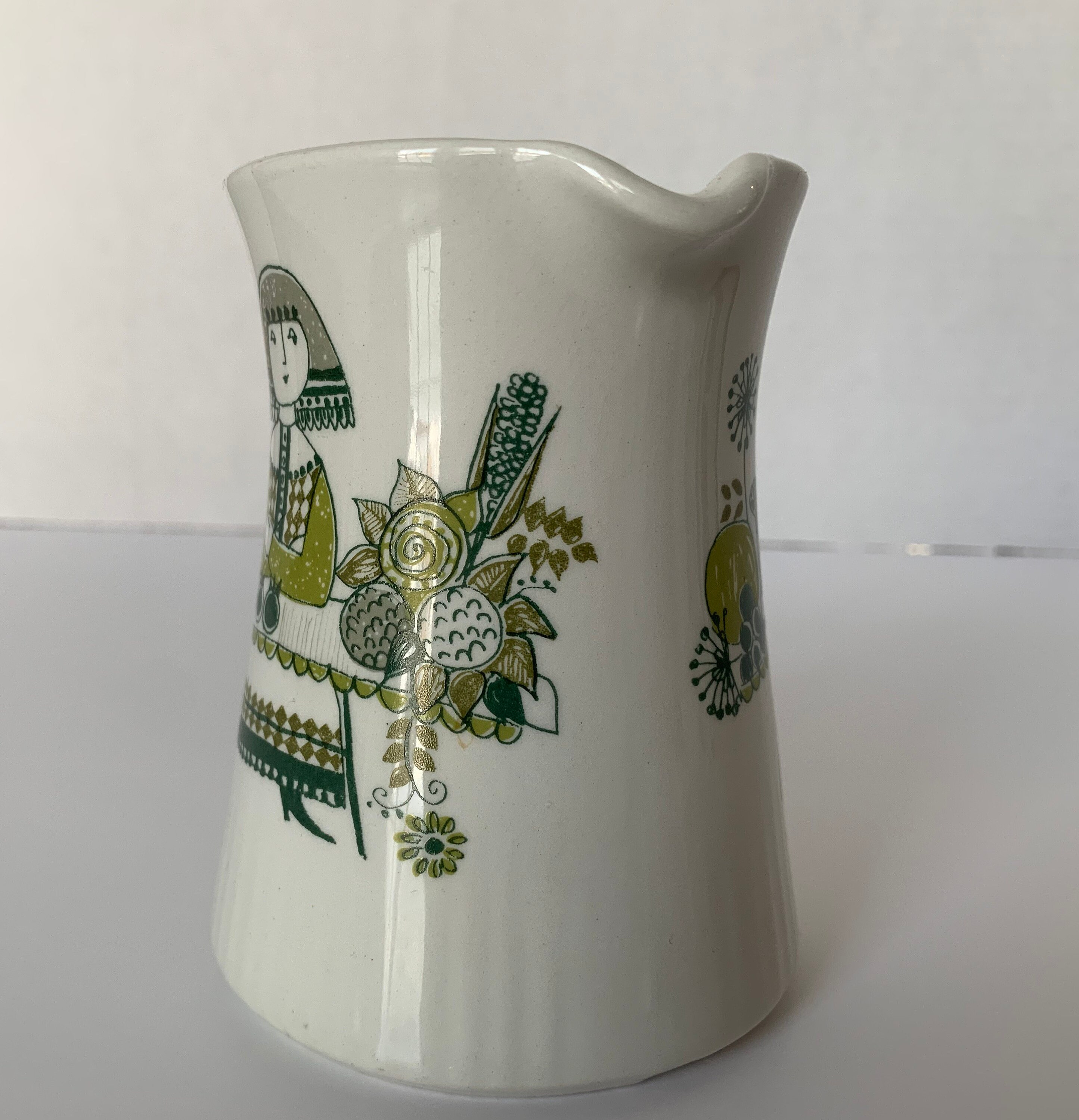 美品！にわとり グリーン☆ミルクガラスの置物 usa Figgjo Turi Market Milk Jug and Cup, Figgjo Norway Turi