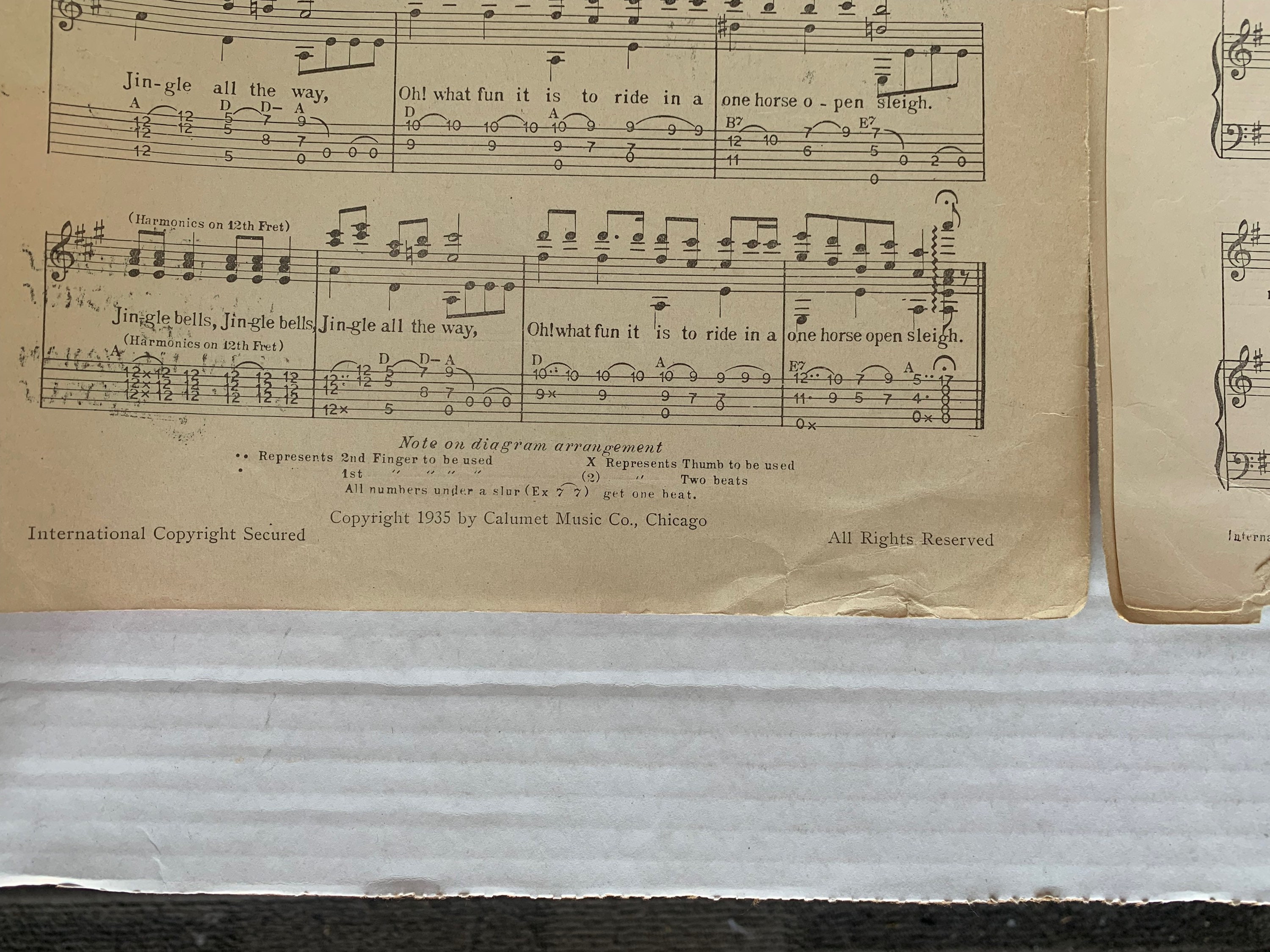 Vintage Jingle Bells Sheet Music for Guitar, Ukelele, Hawaiian Guitar