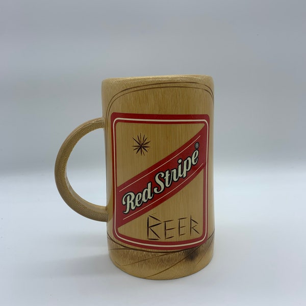 Vintage Red Stripe Wooden Beer Stein, Red Stripe Beer Jamaica Mi Krazy Stein, Red Stripe Beer Wooden Stein, Red Stripe Jamaican Beer Stein