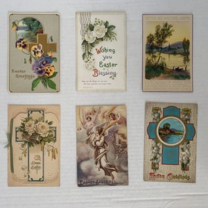 Antique Easter Religious Postcards, 6 Easter Greeting Postcards 1900’s, Antique Rare 1 Cent USA Stamp, Easter Postcards Antique Canada Stamp