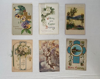 Antique Easter Religious Postcards, 6 Easter Greeting Postcards 1900’s, Antique Rare 1 Cent USA Stamp, Easter Postcards Antique Canada Stamp