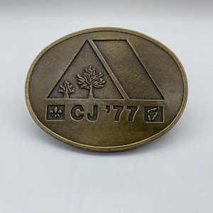 Vintage CJ77 Belt Buckle, CJ’77 Metal Belt Buckle, 1977 Fourth Canadian Boy Scouts Jamboree Belt Buckle, Brass Color Boy Scout Belt Buckle