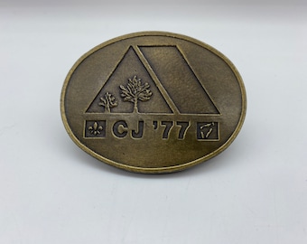Vintage CJ77 Belt Buckle, CJ’77 Metal Belt Buckle, 1977 Fourth Canadian Boy Scouts Jamboree Belt Buckle, Brass Color Boy Scout Belt Buckle
