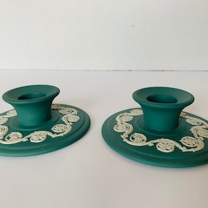 Vintage Green Wedgwood Candlestick Holders, Green Jasperware Candlestick Holders, Vintage Wedgwood Candlestick Holder, Green Candlesticks
