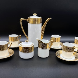 Royal Crown Imperial 22k Gold and White 6 Person Tea Set, 15 piece Royal Crown Imperial White 22k Gold Tea Set, Royal Crown Imperial Tea Set