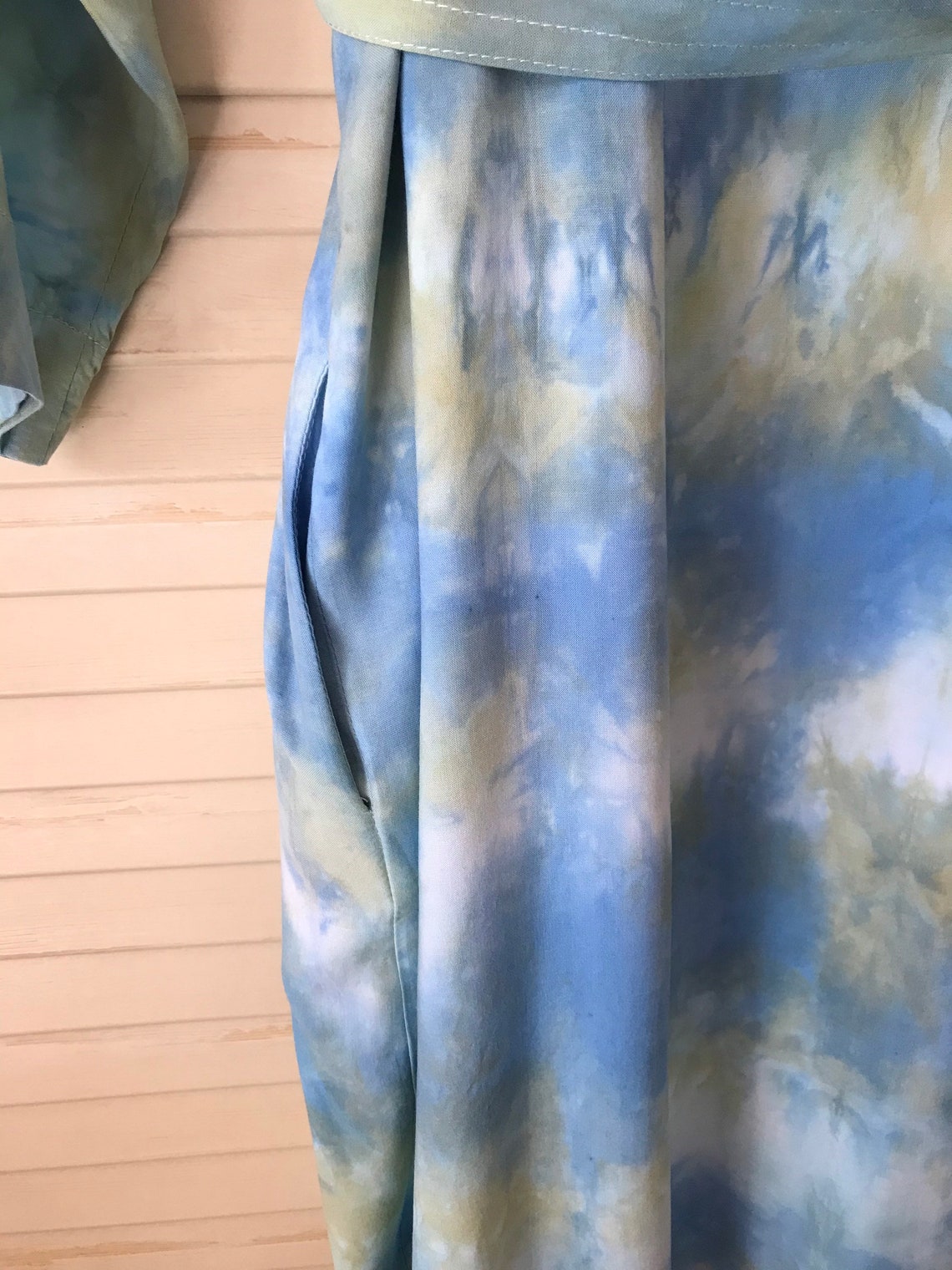 Hand Dyed Rayon Robe Midi Inset SideSeam Pockets Shibori Etsy