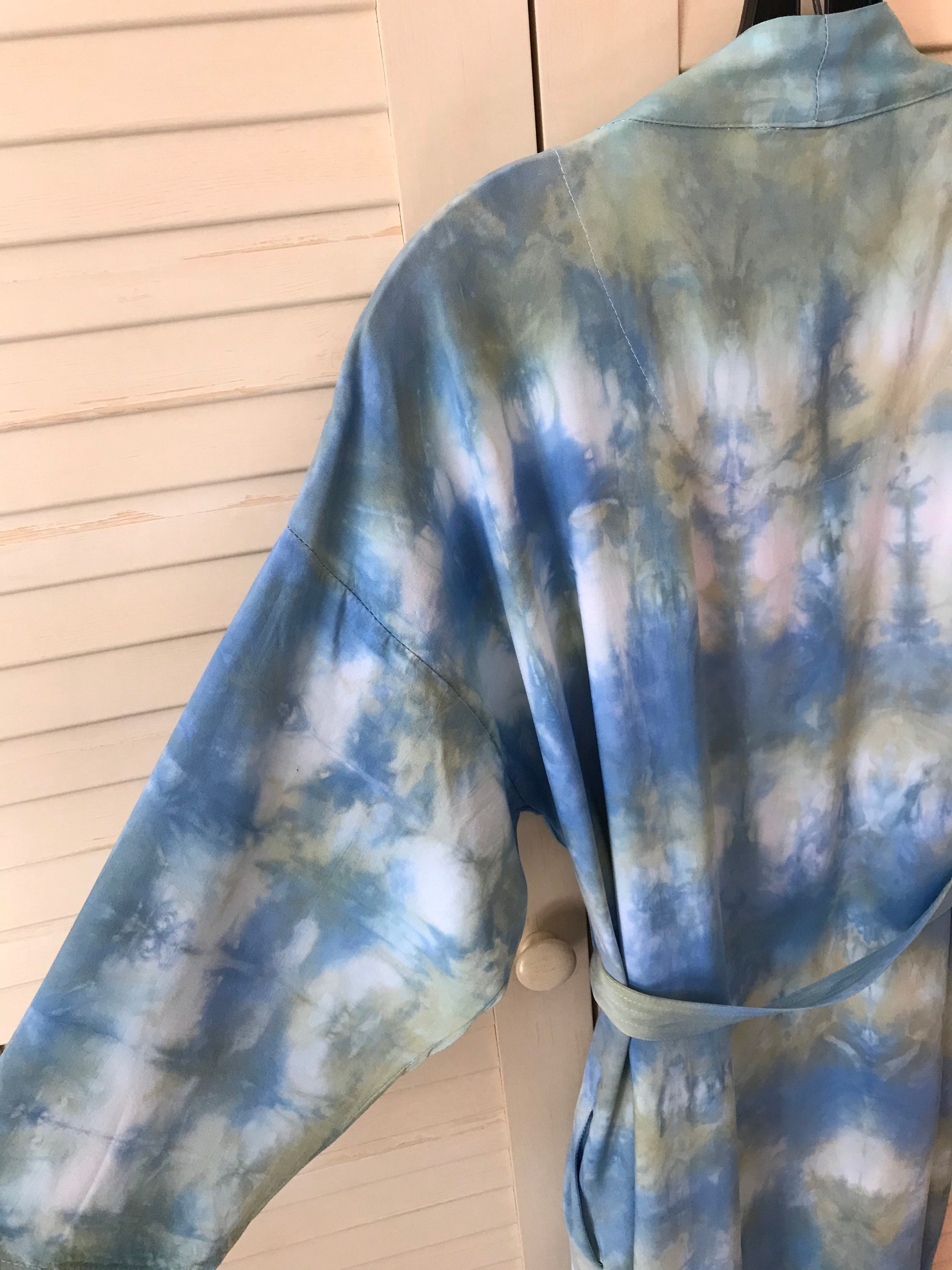 Hand Dyed Rayon Robe Midi Inset SideSeam Pockets Shibori Etsy