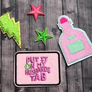 Put it on My Husbands Tab Iron On Patches, Trucker Hat Patches, Clothing, bags, Embroidery Patches, Fun, Cute