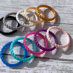 Braided Silicone Rings, stackable, water proof, eco friendly, non-toxic, medical grade, and a lot more while being trendy