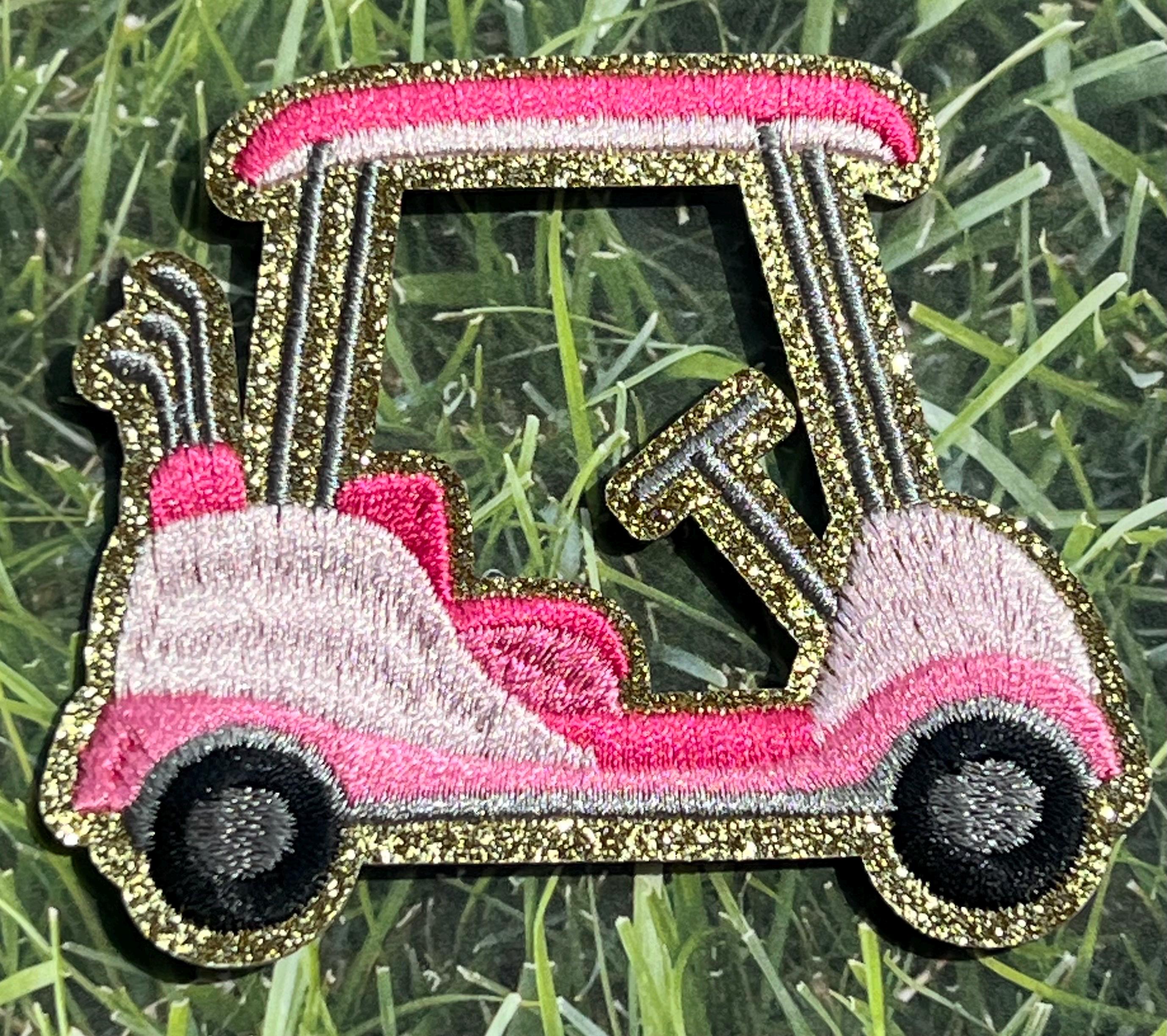 Golf Cart Sequin Patch Trucker Hat Cuban Chain Pink Gold Glam Coastal Cowgirl Trucker Hat: Pink Western Sequin Cap With  main image 2