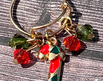 Candy Cane Dangle Charm Ring, This festive ring features delicate seasonal charms that sway with every move, perfect accessory for Holidays