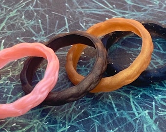 Big Braid Silicone Rings, stackable, water proof, eco friendly, non-toxic, medical grade, and a lot more while being trendy