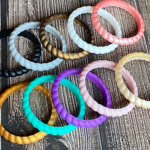 Braided Silicone Rings, stackable, water proof, eco friendly, non-toxic, medical grade, and a lot more while being trendy