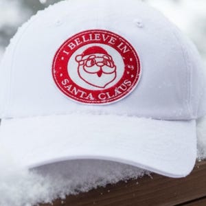 I Believe in Santa Claus Iron On Hat Patch, Trucker Hat Patches, Clothing, bags, Iron Ons, Embroidery, Fun, Hat Parties, Cute