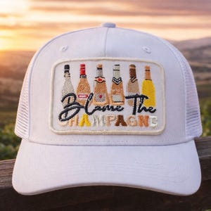 Blame The Champagne Iron On Patch, Trucker Hat Patches, Clothing, bags, Iron On, Embroidery Patches, Fun, Cute